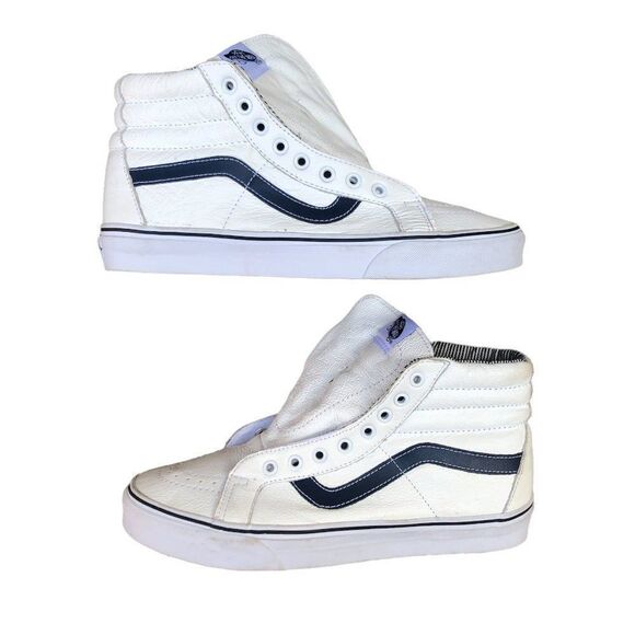 Premium Leather Vans White/Navy Size 9.5 - Picture 2 of 14